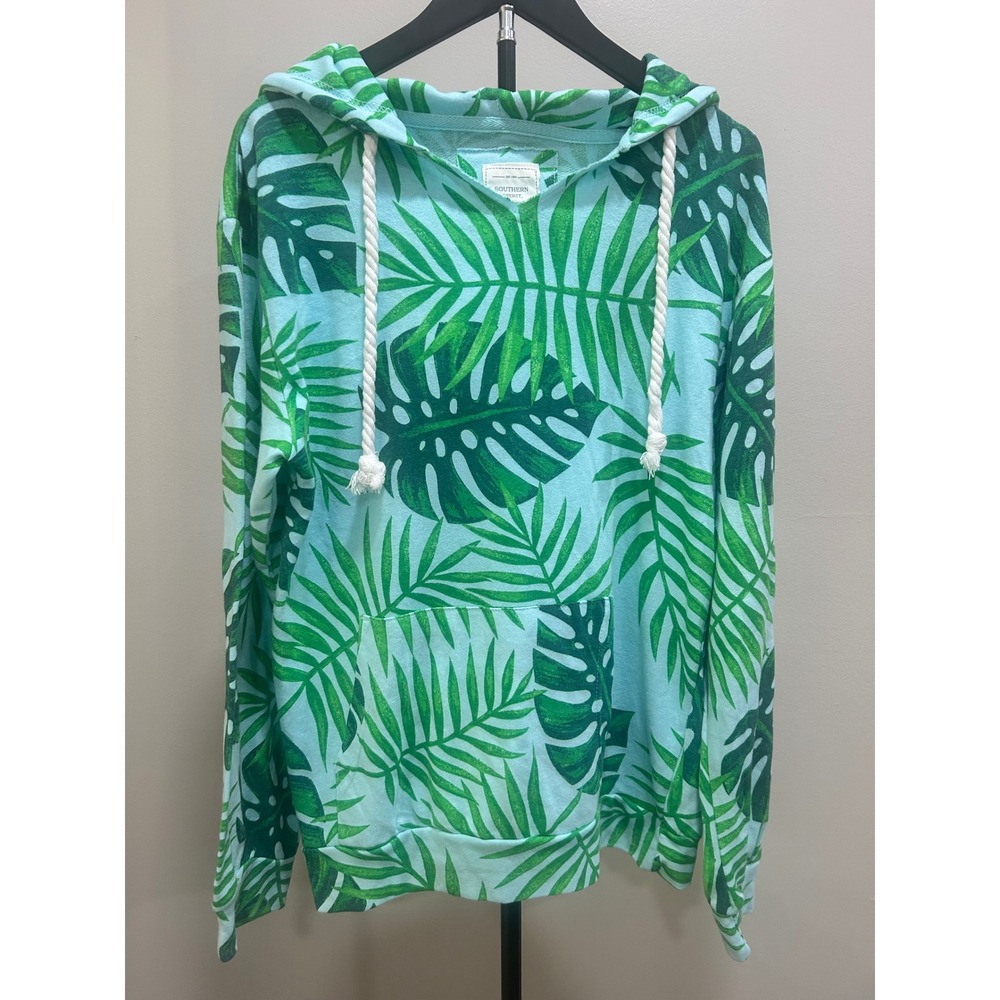 Southern Spirit Women XL Tropical Palm Leaf Monstera Print Rope Hoodie LHP6535